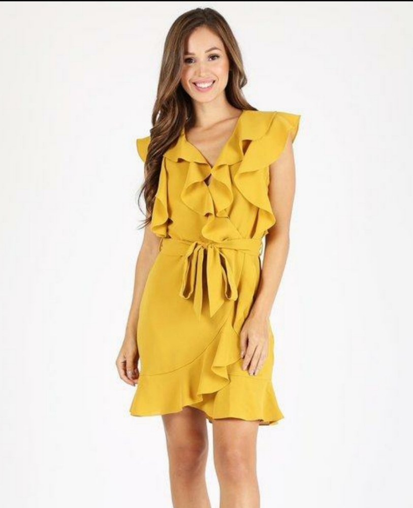 Mustard Ruffled Chiffon Dress - Picture 2 of 4
